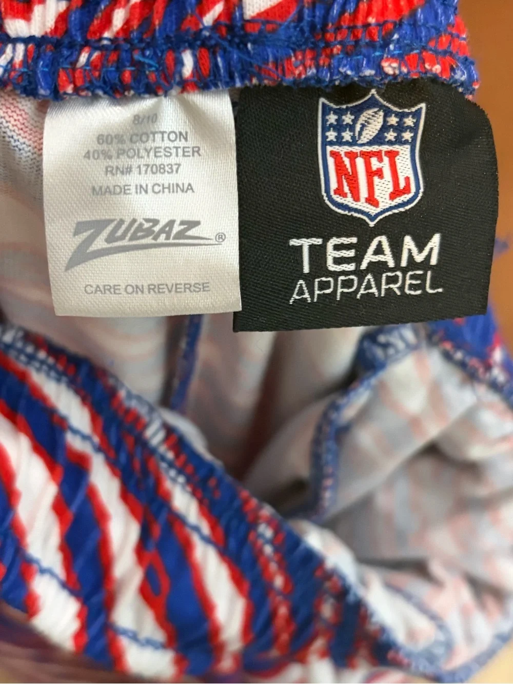 NY Giants Blue, Red & White Zebra Print Warm-Up Pants NWT size 8 / 10